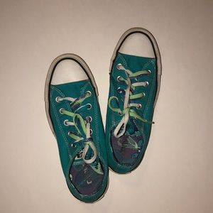 Teal Converse with unique laces and insole